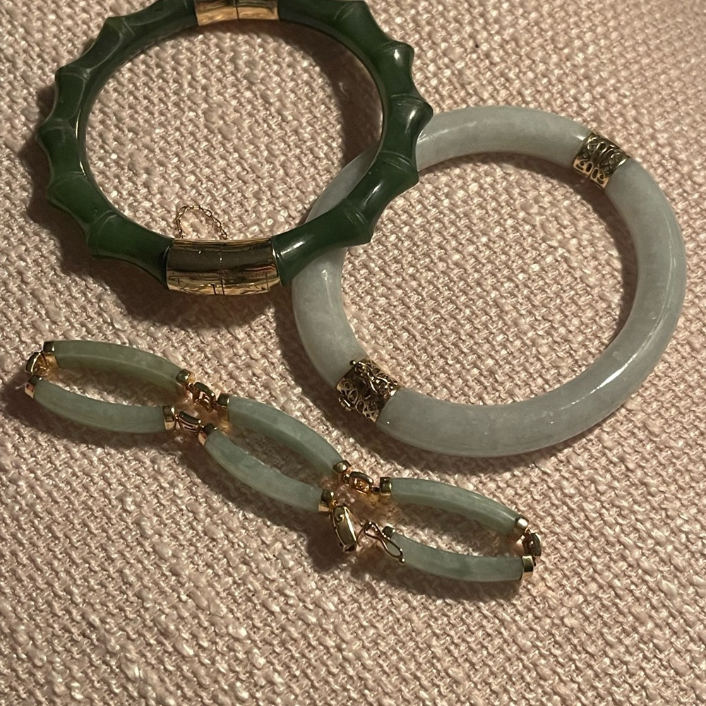 Bundle 3 jade 14k gold natural genuine jade state sale - Picture 5 of 9